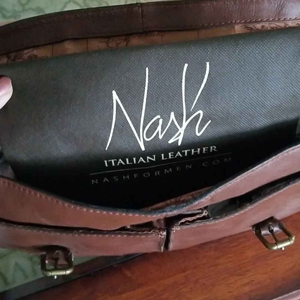 Nash Italian Leather Professor Briefcase Messenger Bag - Tuscan Brown Leather - Picture 8 of 10